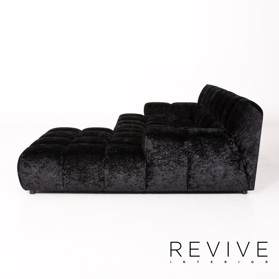 Bretz Ocean 7 Velvet Fabric Corner Sofa Black Sofa Couch Modular #14572