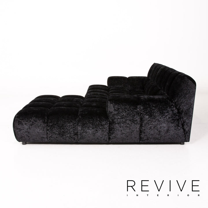 Bretz Ocean 7 Velvet Fabric Corner Sofa Black Sofa Couch Modular #14572