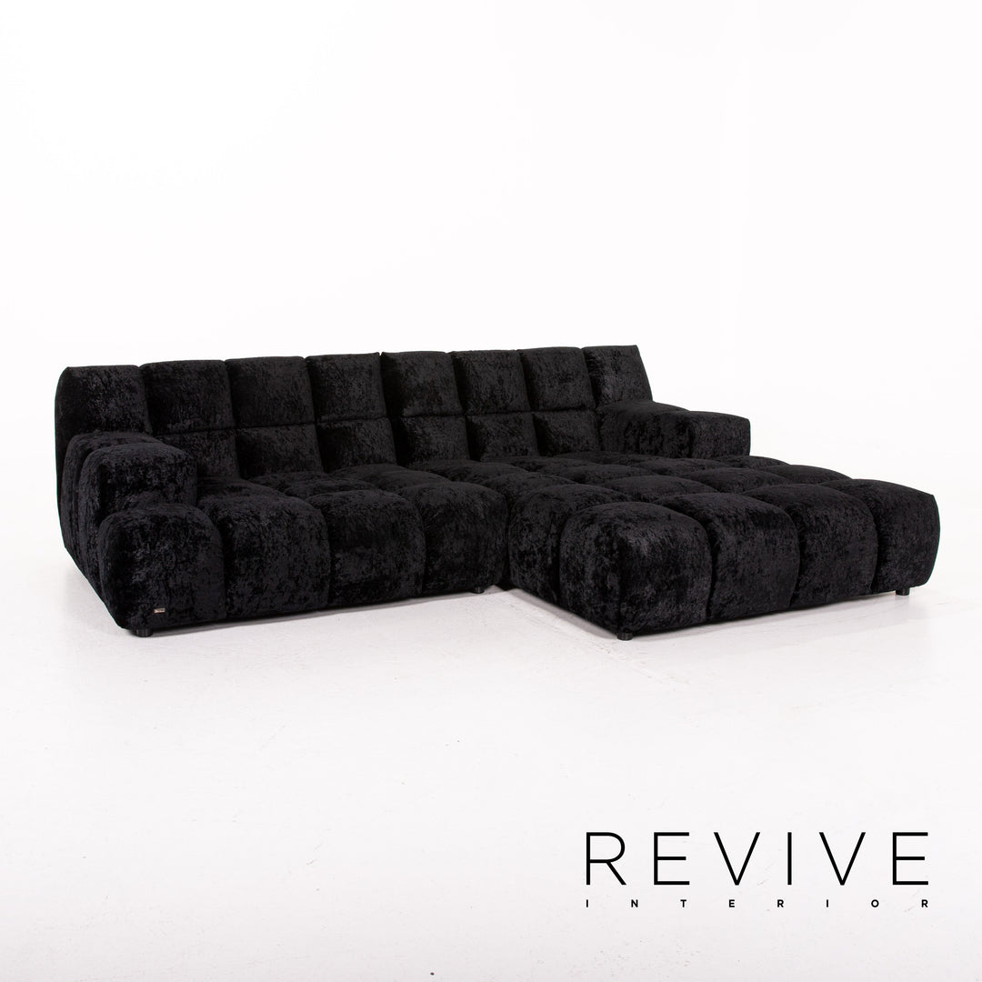 Bretz Ocean 7 Velvet Fabric Corner Sofa Black Sofa Couch Modular #14572