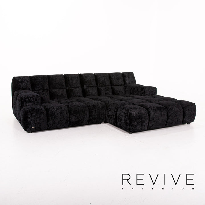 Bretz Ocean 7 Velvet Fabric Corner Sofa Black Sofa Couch Modular #14572