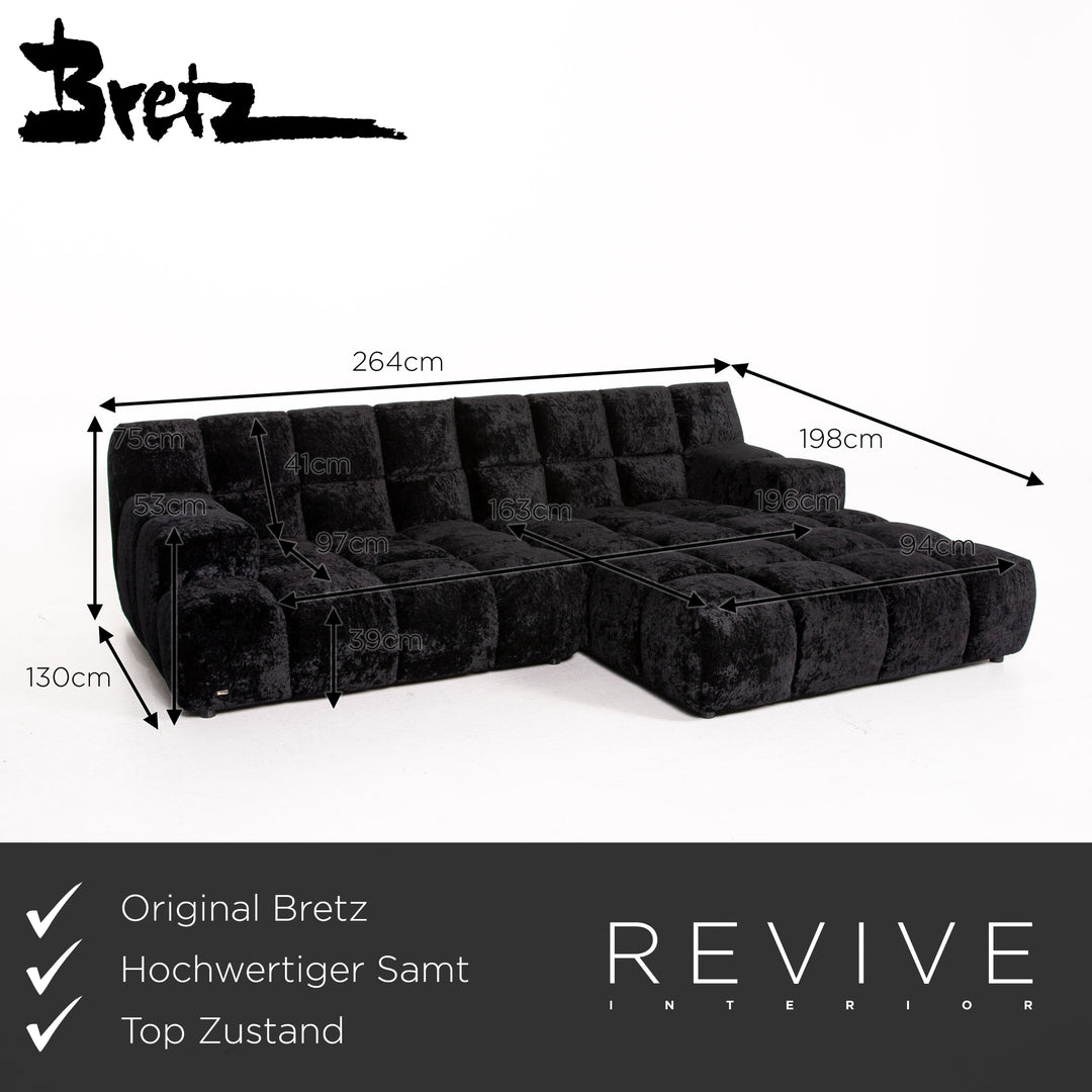 Bretz Ocean 7 Velvet Fabric Corner Sofa Black Sofa Couch Modular #14572