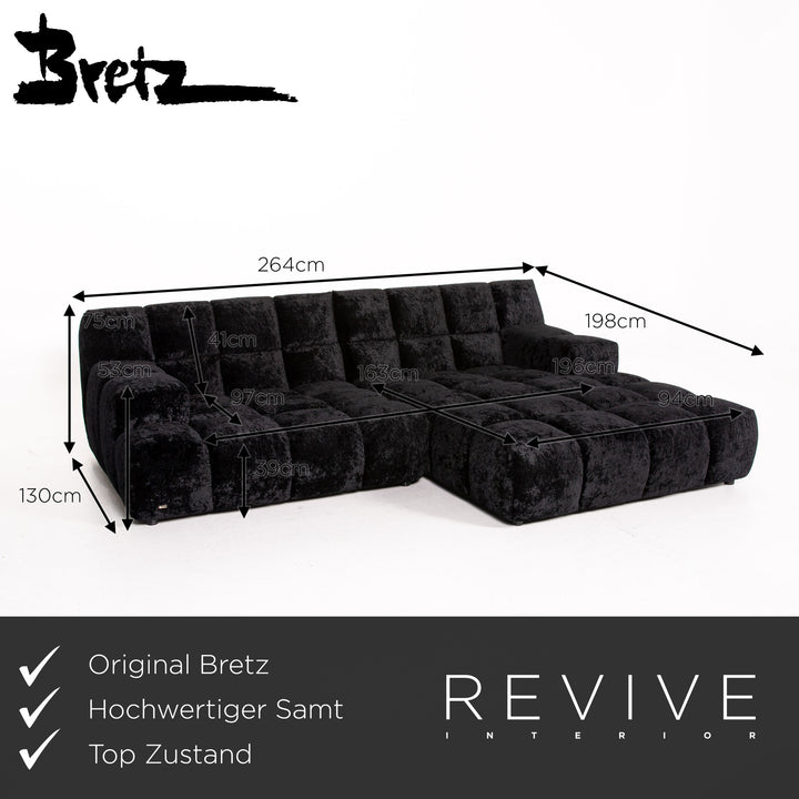 Bretz Ocean 7 Velvet Fabric Corner Sofa Black Sofa Couch Modular #14572