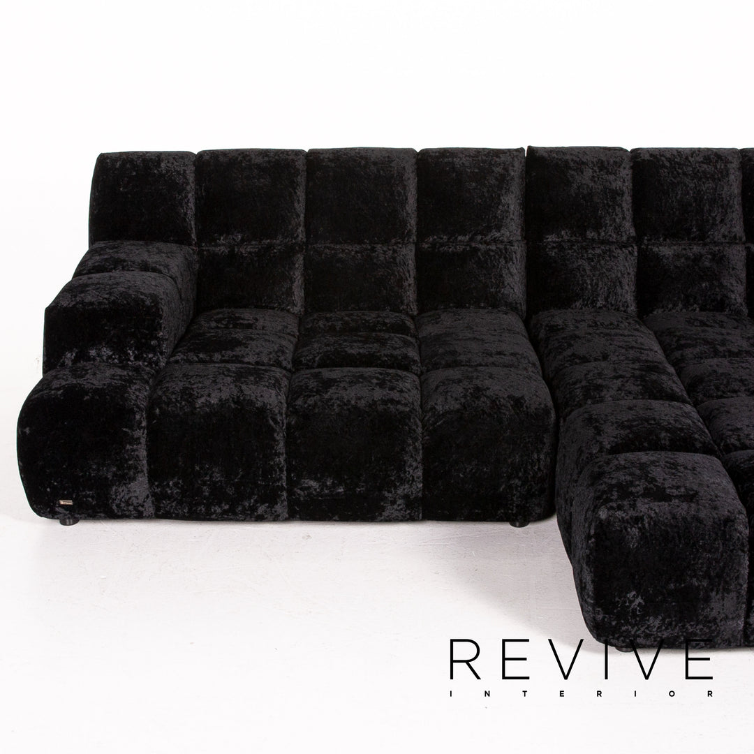 Bretz Ocean 7 Velvet Fabric Corner Sofa Black Sofa Couch Modular #14572