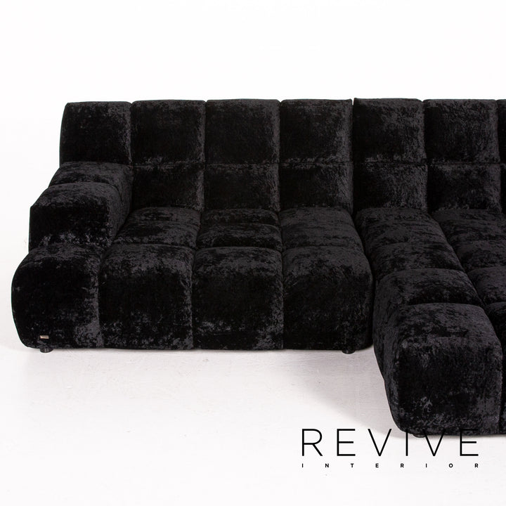 Bretz Ocean 7 Velvet Fabric Corner Sofa Black Sofa Couch Modular #14572
