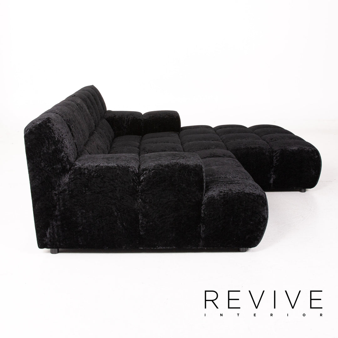 Bretz Ocean 7 Velvet Fabric Corner Sofa Black Sofa Couch Modular #14572