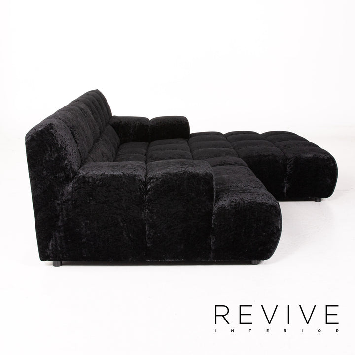 Bretz Ocean 7 Velvet Fabric Corner Sofa Black Sofa Couch Modular #14572