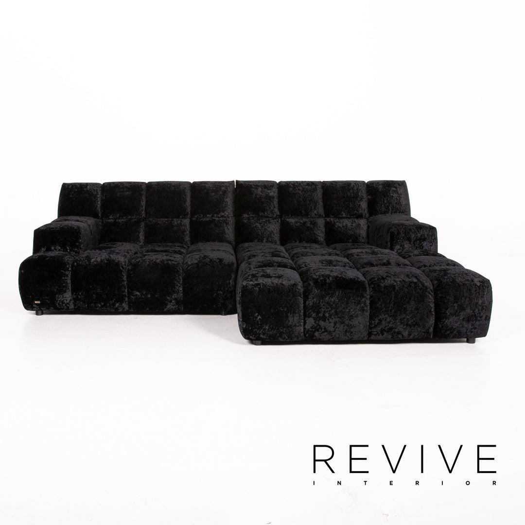 Bretz Ocean 7 Velvet Fabric Corner Sofa Black Sofa Couch Modular #14572