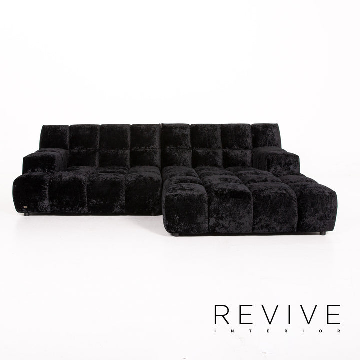 Bretz Ocean 7 Velvet Fabric Corner Sofa Black Sofa Couch Modular #14572