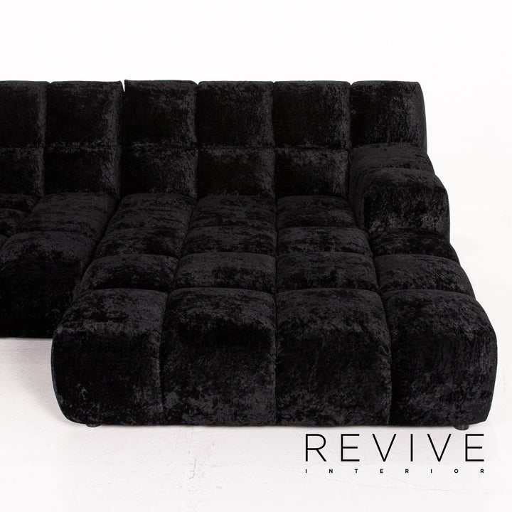 Bretz Ocean 7 Velvet Fabric Corner Sofa Black Sofa Couch Modular #14572
