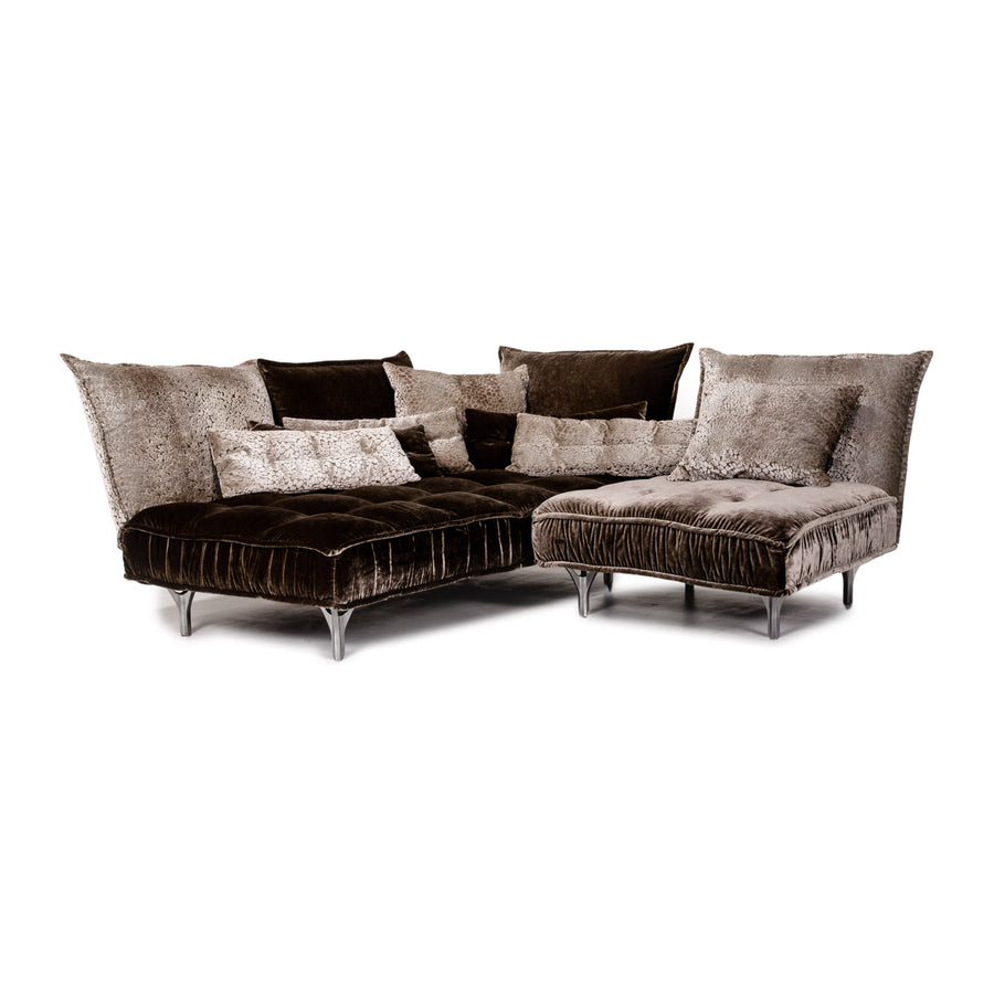 Bretz Ohlinda Velvet Fabric Corner Sofa Gray Brown Sofa Couch #13731
