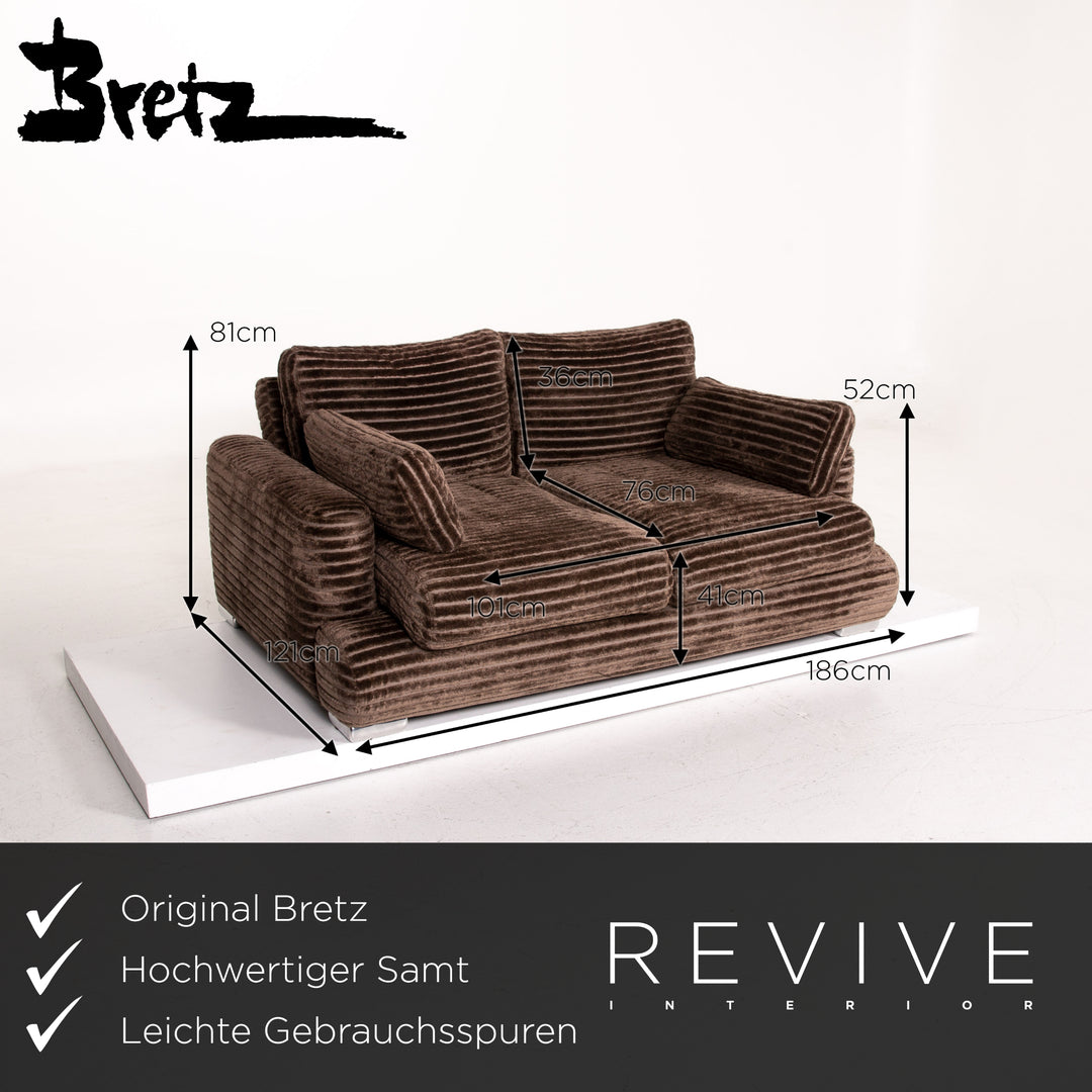 Bretz Samt Stoff Sofa Braun Zweisitzer Couch #14297