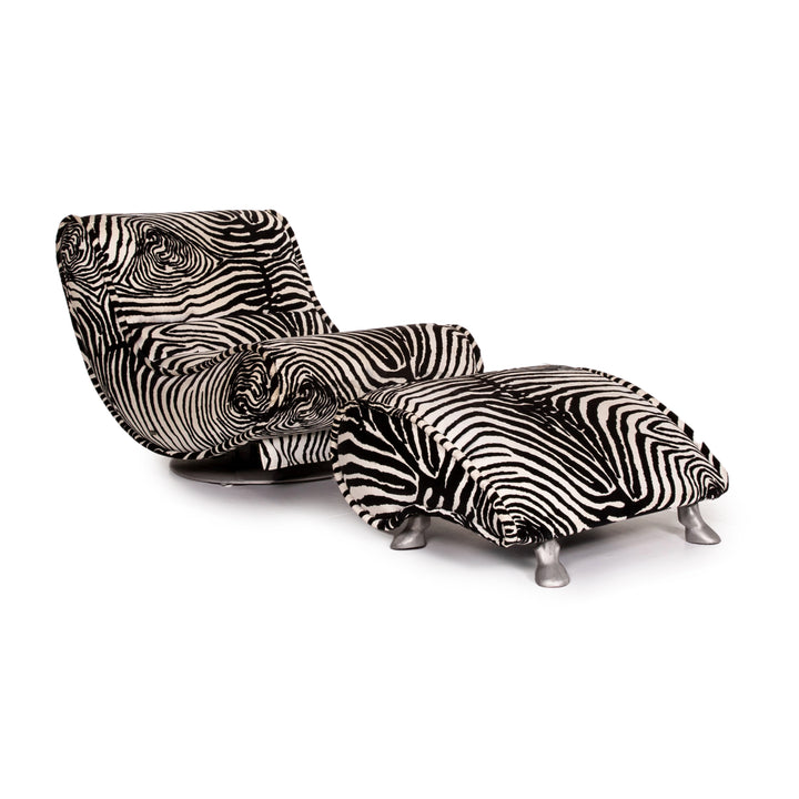 Bretz fabric armchair incl. stool zebra black white rocker function #14806