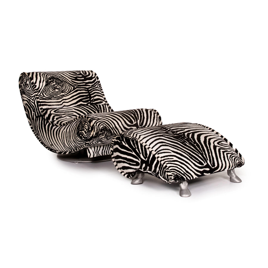 Bretz fabric armchair incl. stool zebra black white rocker function #14806