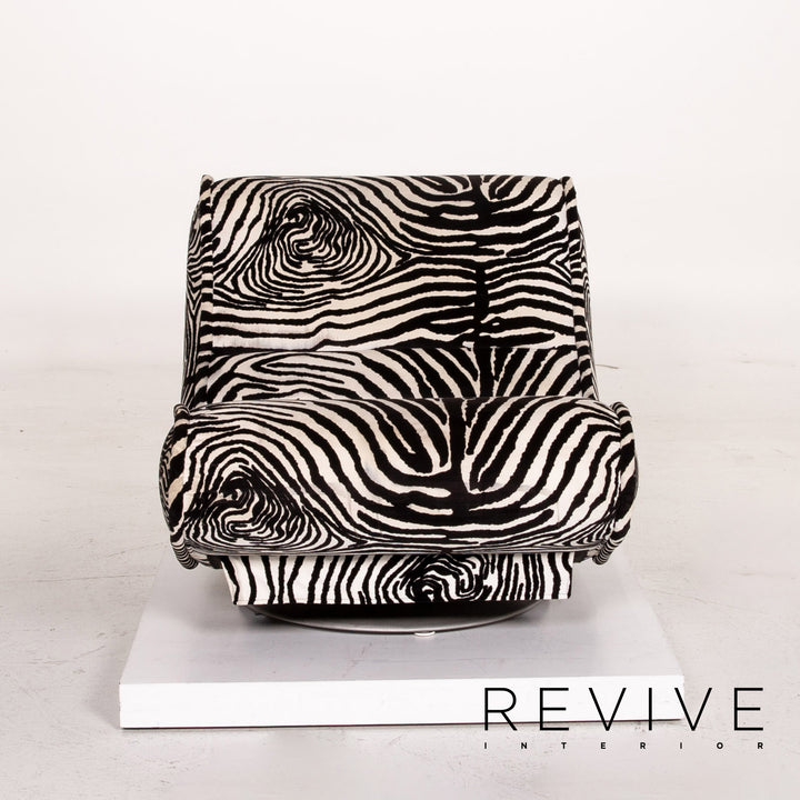 Bretz fabric armchair incl. stool zebra black white rocker function #14806