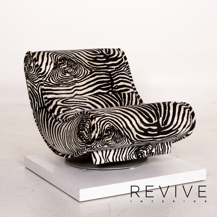Bretz fabric armchair incl. stool zebra black white rocker function #14806