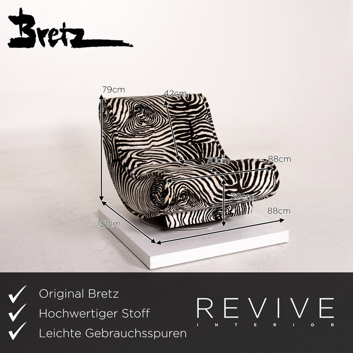 Bretz fabric armchair incl. stool zebra black white rocker function #14806