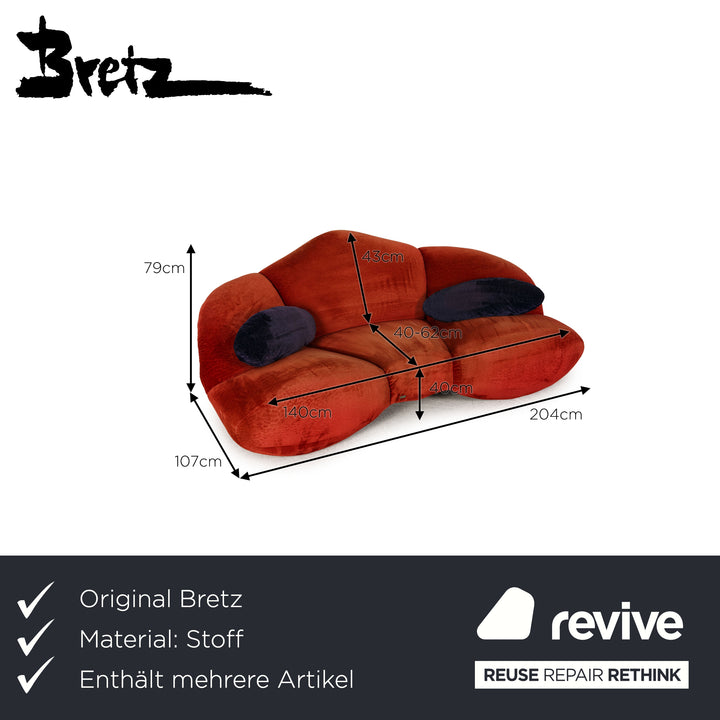Bretz fabric sofa set orange two-seater stool