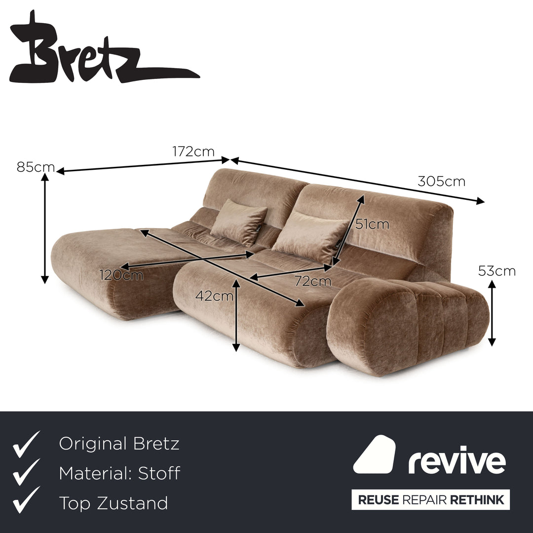 Bretz Wave Fabric Four Seater Brown Sofa Couch