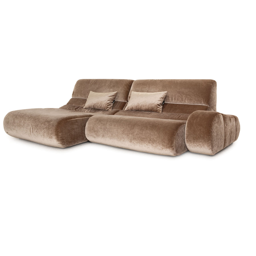 Bretz Wave Fabric Four Seater Brown Sofa Couch