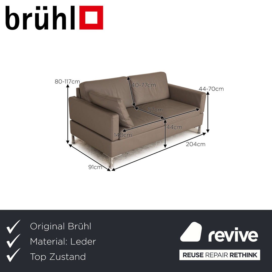 Brühl Alba Leather Two Seater Gray Sofa Couch