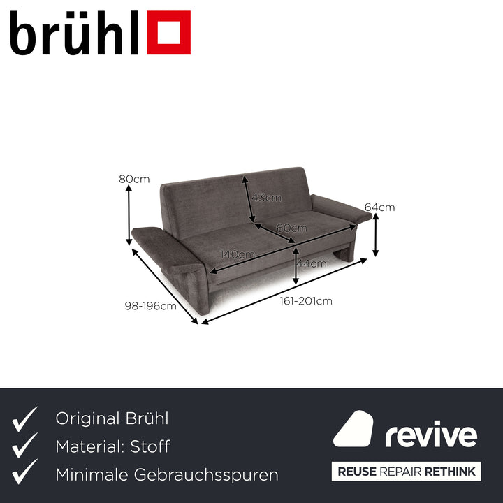 Brühl Cara fabric sofa gray two-seater couch function sleeping function