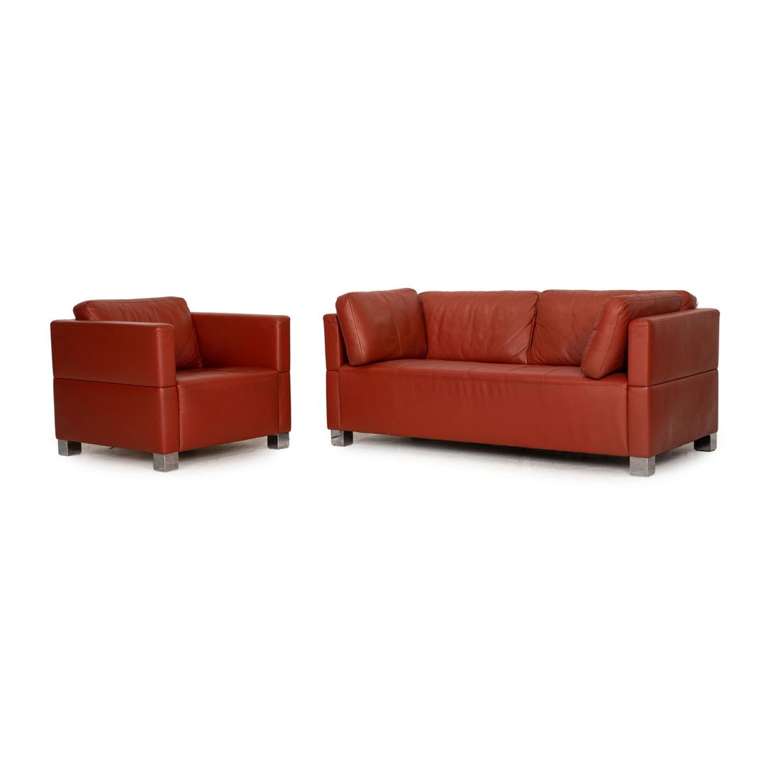 Brühl Carrée Leder Sofa Garnitur Orange Zweisitzer Sessel Couch
