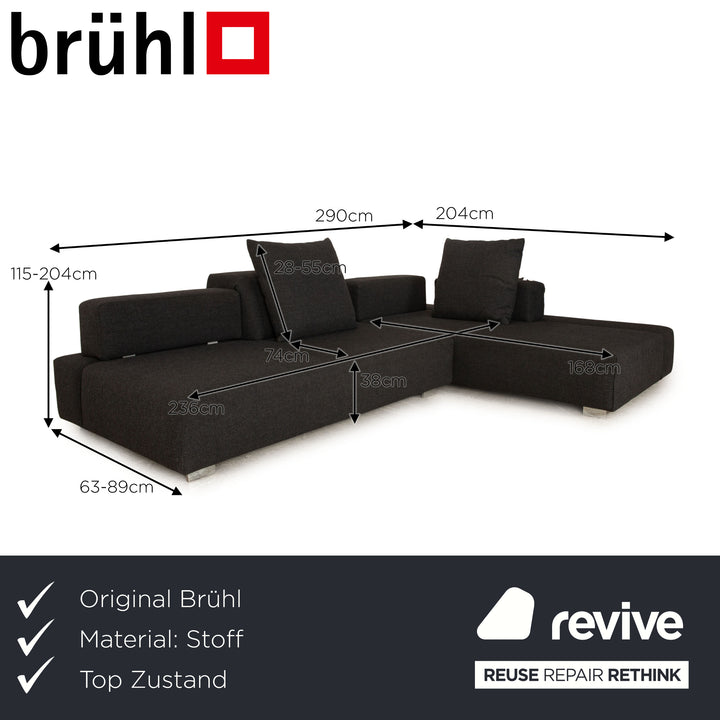 Brühl Fields fabric corner sofa gray chaise longue right sofa couch manual function