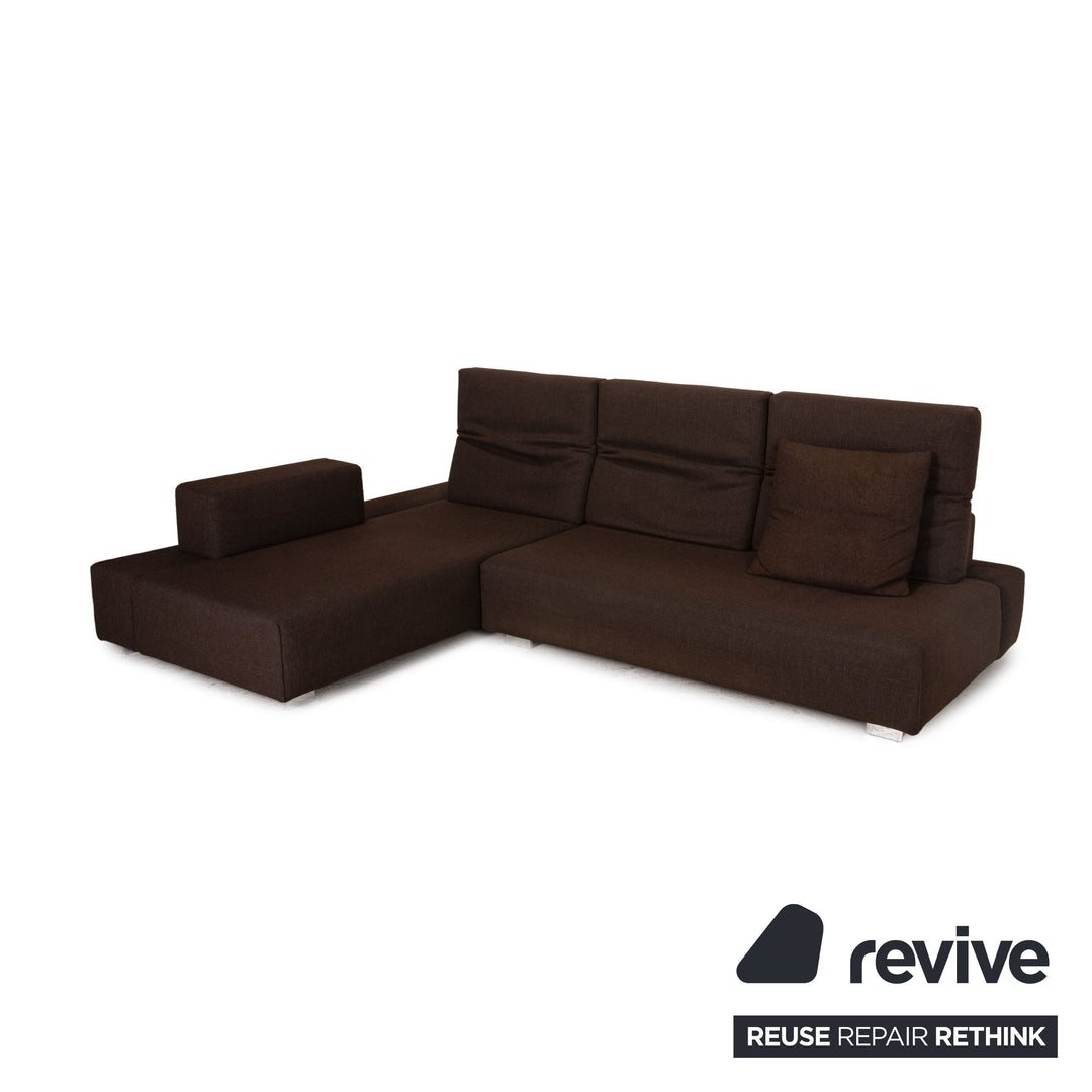 Brühl Fields Stoff Sofa Garnitur Braun Dunkelbraun Ecksofa Hocker Couch Funktion Recamiere links