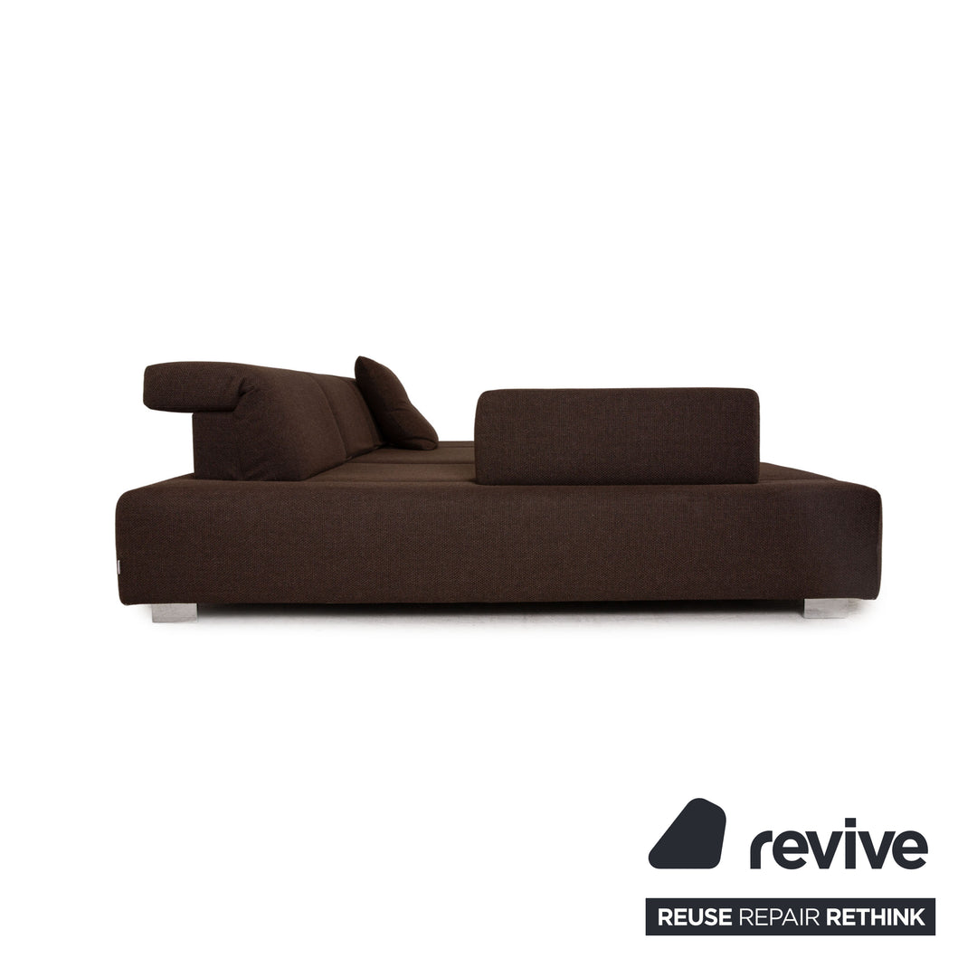 Brühl Fields Stoff Sofa Garnitur Braun Dunkelbraun Ecksofa Hocker Couch Funktion Recamiere links