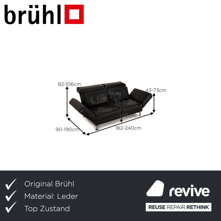 Brühl Moule (medium) Leder Sofa Schwarz Zweisitzer Couch Funktion Relaxfunktion