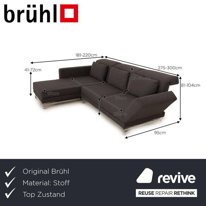 Brühl Moule fabric corner sofa gray function sofa couch chaise longue left manual function