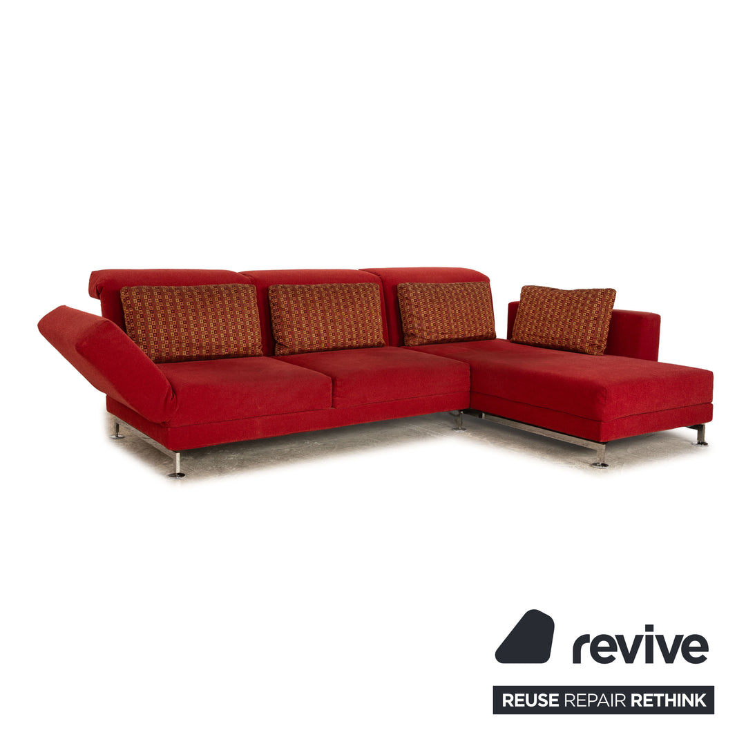 Brühl Moule Stoff Sofa Garnitur Rot Ecksofa Hocker Recamiere Rechts manuelle Funktion Relaxfunktion Sofa Couch