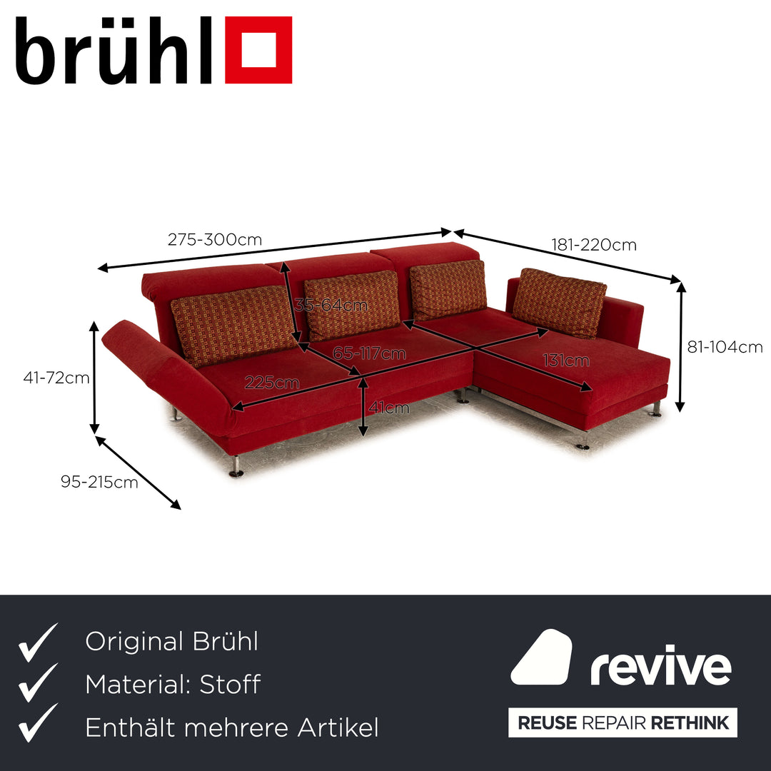 Brühl Moule fabric sofa set red corner sofa stool chaise longue right manual function relaxation function sofa couch