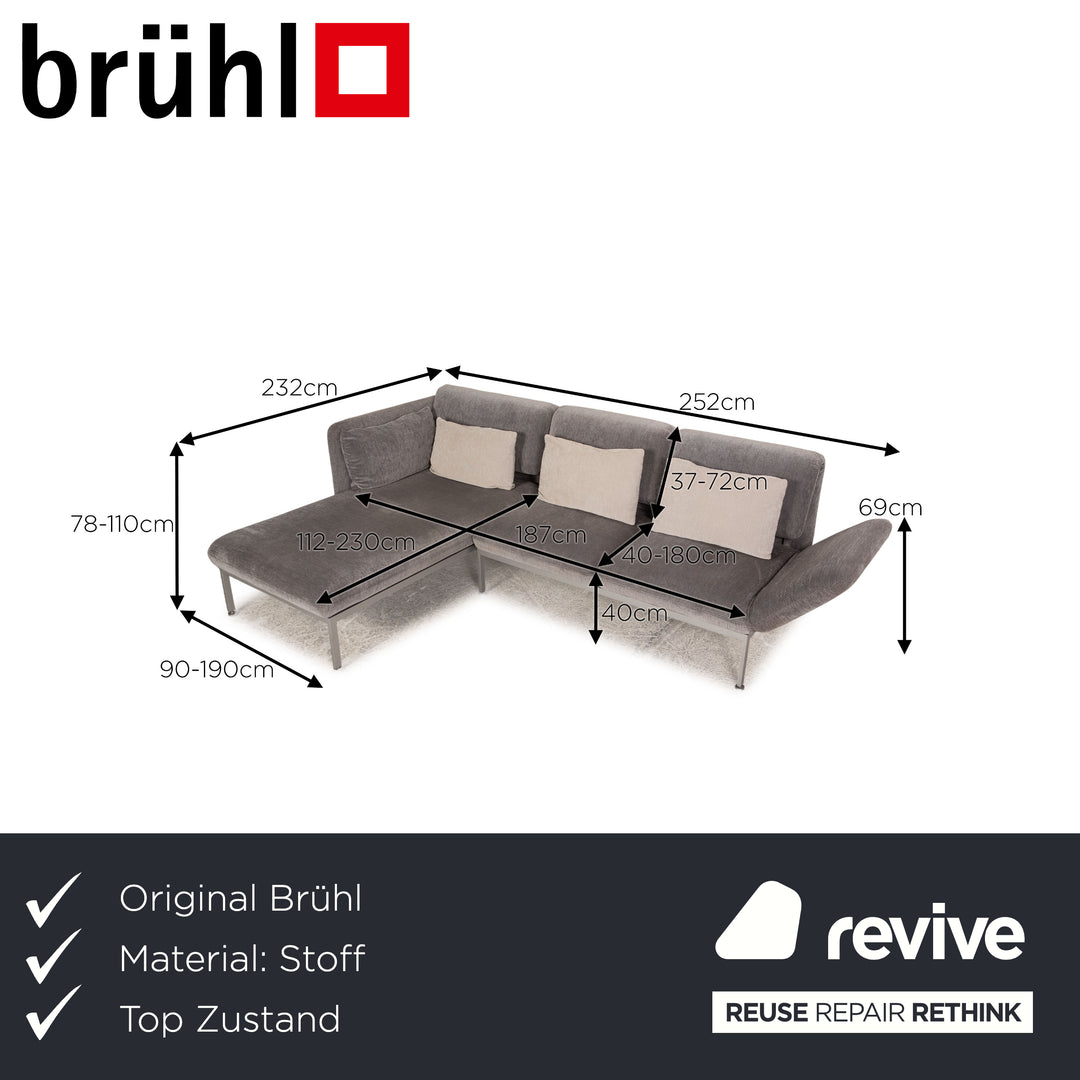 Brühl Roro fabric ESofa gray corner sofa couch function relax function sleeping function