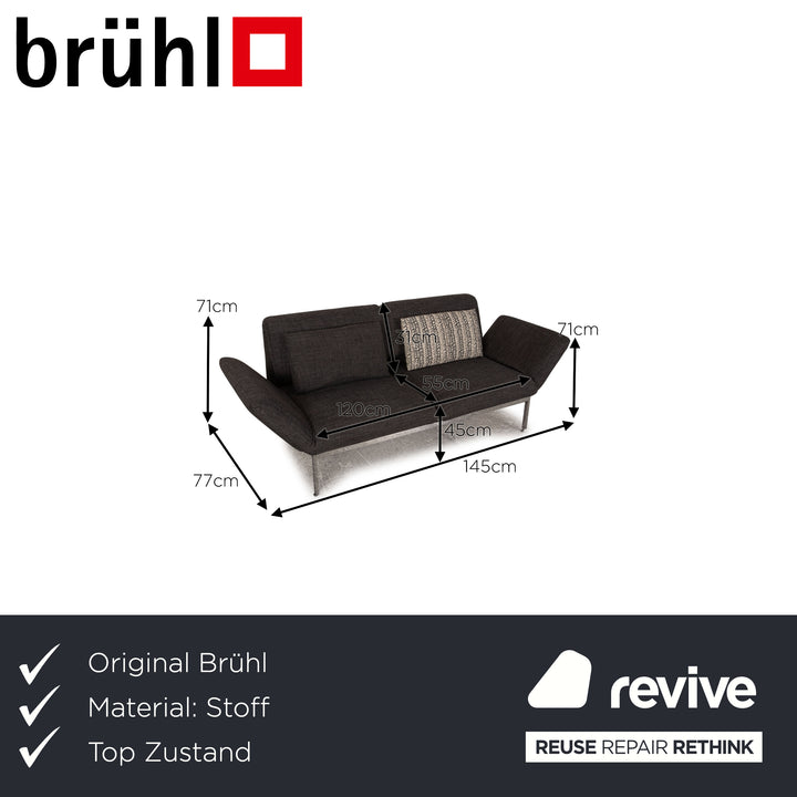 Brühl Roro Stoff Zweisitzer Grau Sofa Couch Schlaffunktion