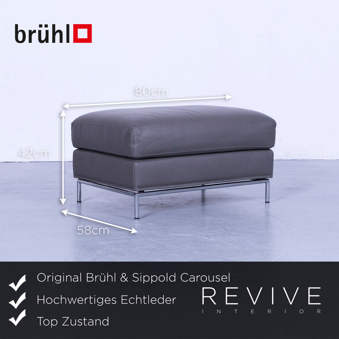 Brühl Carousel Designer Leder Hocker Grau Schemel Pouff Echtleder #4906