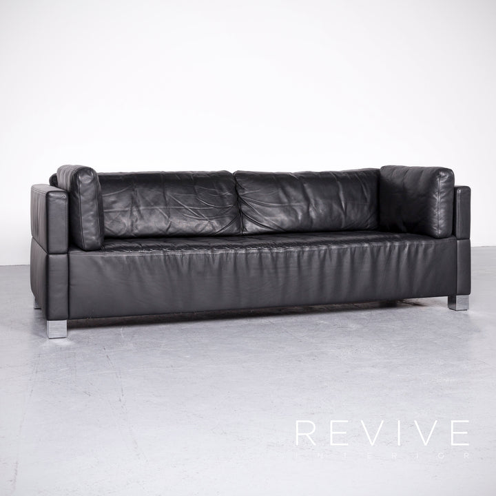 Brühl Carrée Designer Leder Sofa Hocker Garnitur Schwarz Echtleder Zweisitzer Dreisitzer Couch #7247