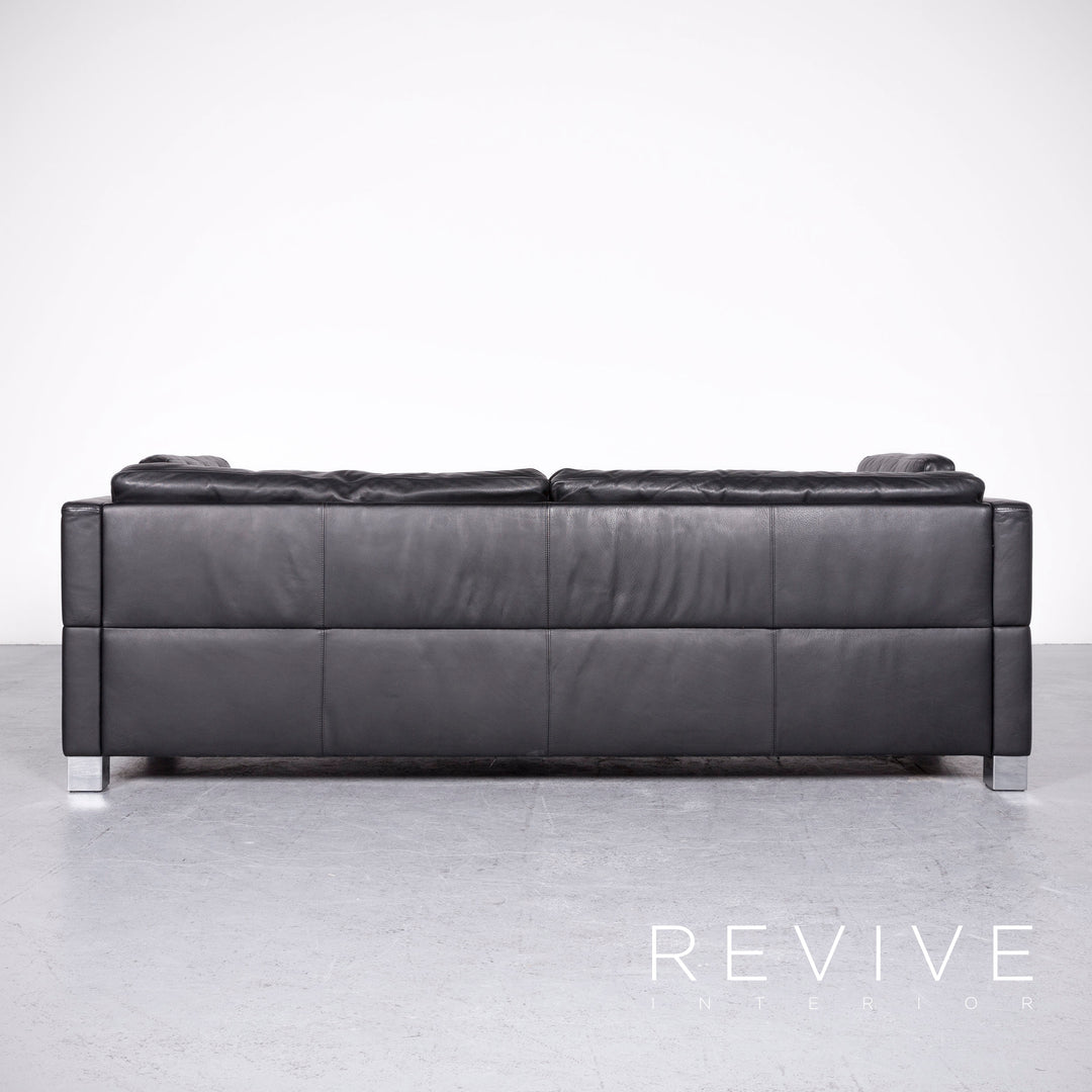 Brühl Carrée Designer Leder Sofa Hocker Garnitur Schwarz Echtleder Zweisitzer Dreisitzer Couch #7247
