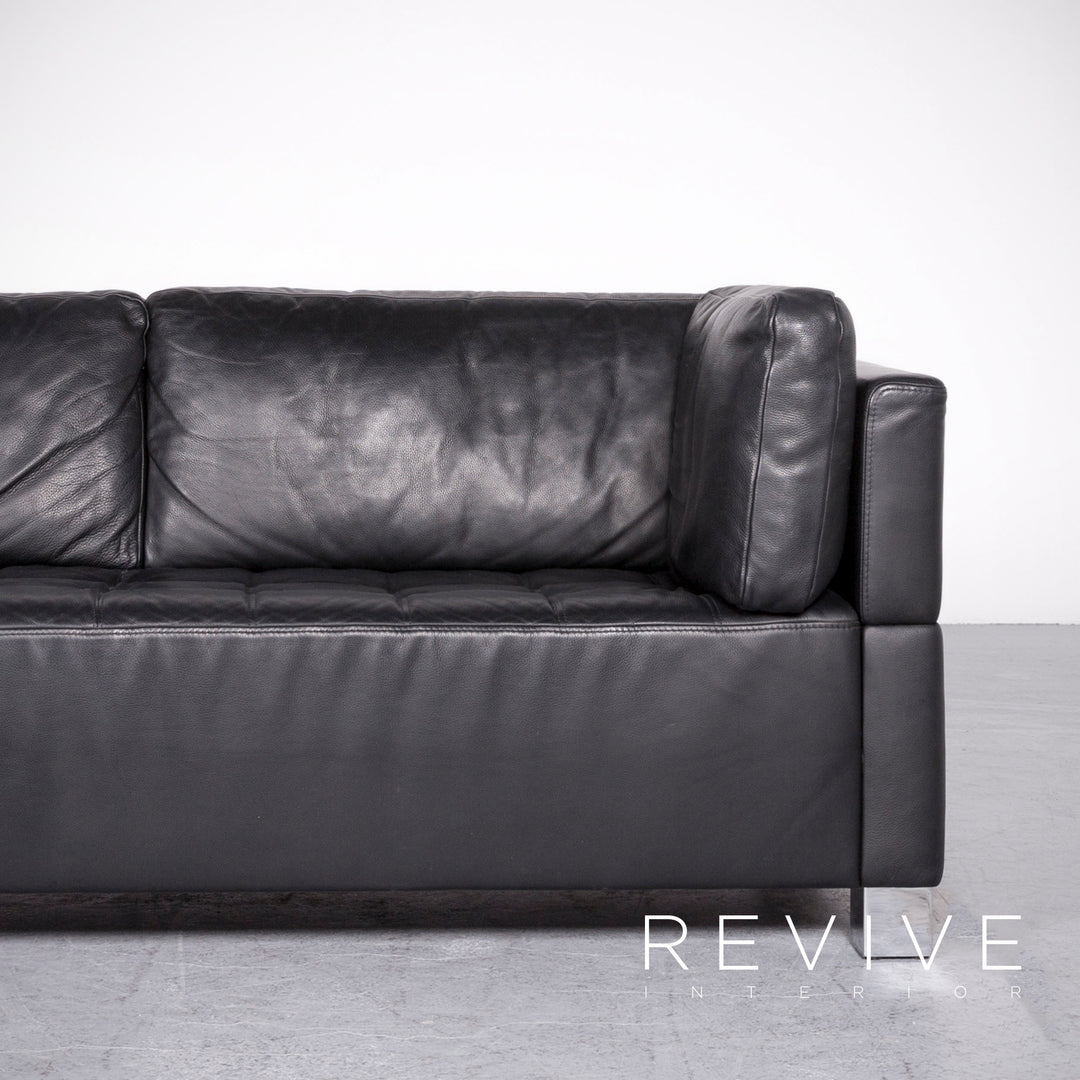 Brühl Carrée Designer Leder Sofa Hocker Garnitur Schwarz Echtleder Zweisitzer Dreisitzer Couch #7247