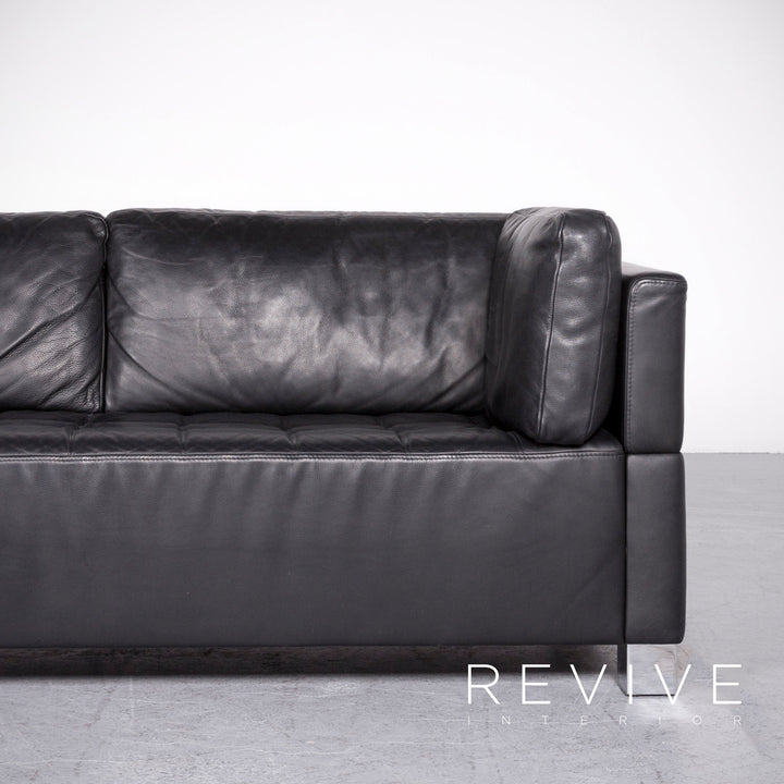 Brühl Carrée Designer Leder Sofa Hocker Garnitur Schwarz Echtleder Zweisitzer Dreisitzer Couch #7247