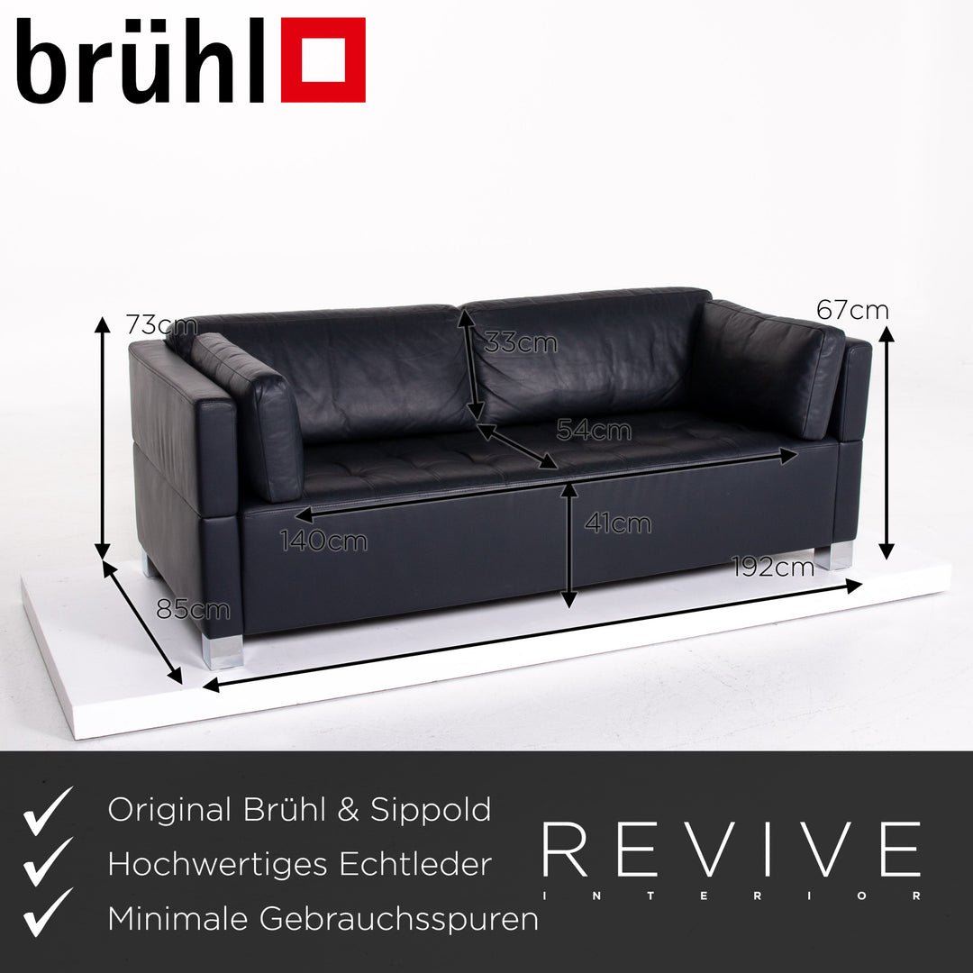 Brühl & Sippold Carrée Leder Sofa Garnitur Dunkelblau Blau 1x Dreisitzer 1x Sessel Couch #14328