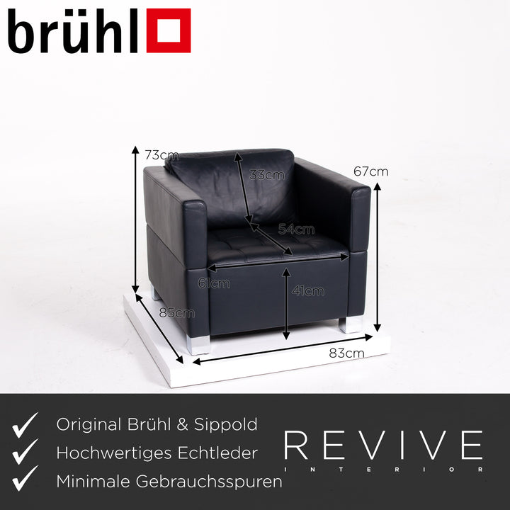 Brühl & Sippold Carrée Leder Sofa Garnitur Dunkelblau Blau 1x Dreisitzer 1x Sessel Couch #14328