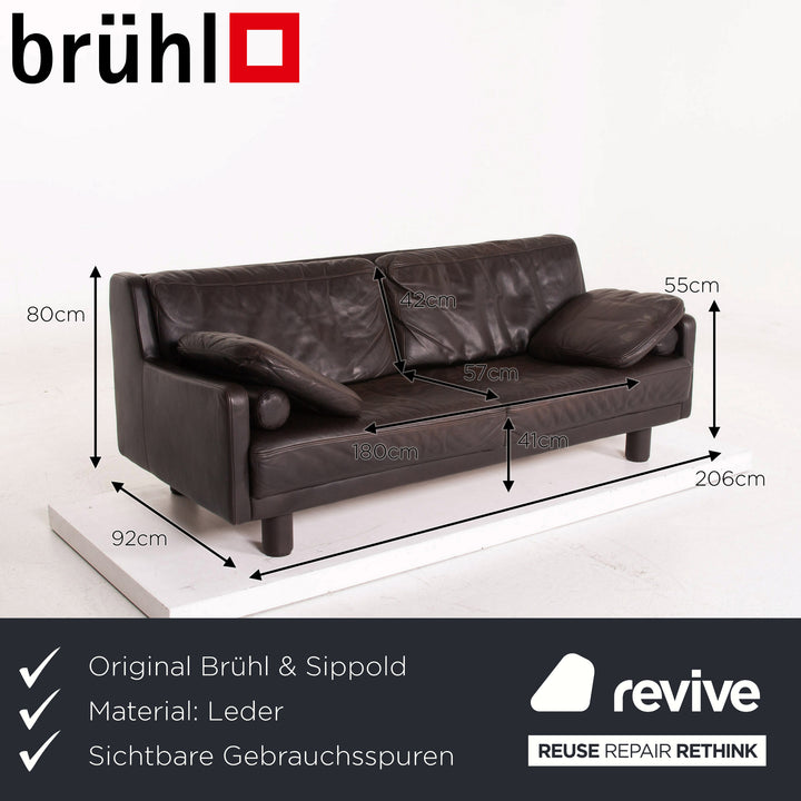 Brühl & Sippold Classic 3 Leder Sofa Braun Dunkelbraun Dreisitzer Couch #15634