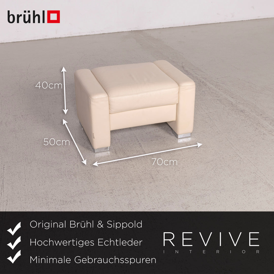 Brühl Designer Leder Sofa Garnitur Beige Dreisitzer Sessel Hocker Echtleder Couch #8446