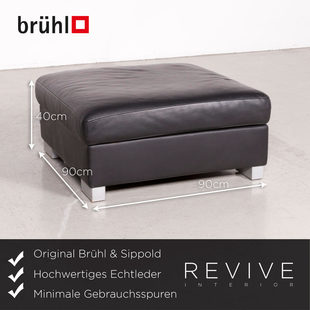 Brühl Designer Leder Hocker Schwarz Echtleder #7498