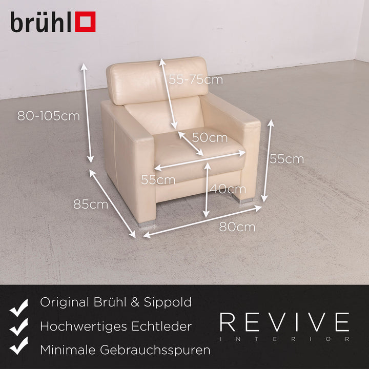 Brühl Designer Leder Sofa Garnitur Beige Dreisitzer Sessel Hocker Echtleder Couch #8446