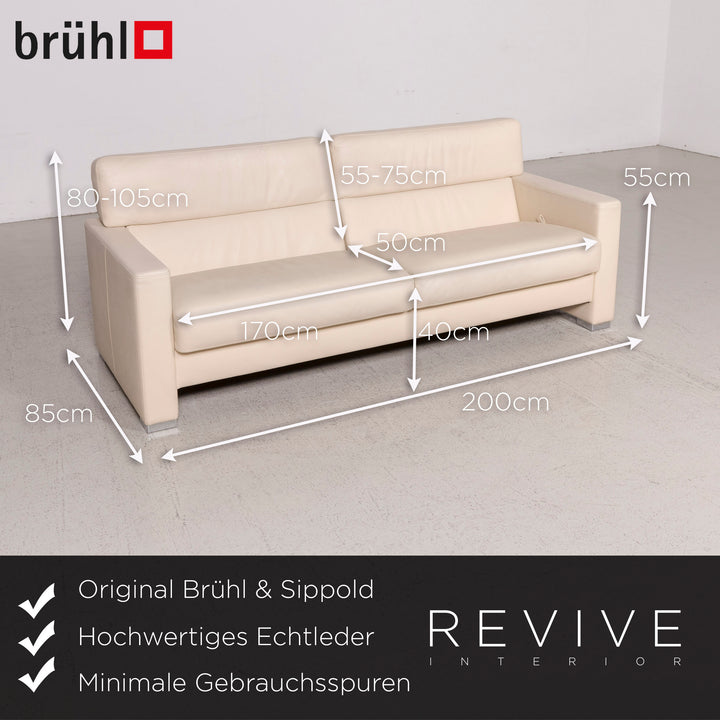 Brühl Designer Leder Sofa Beige Dreisitzer Echtleder Couch #8265