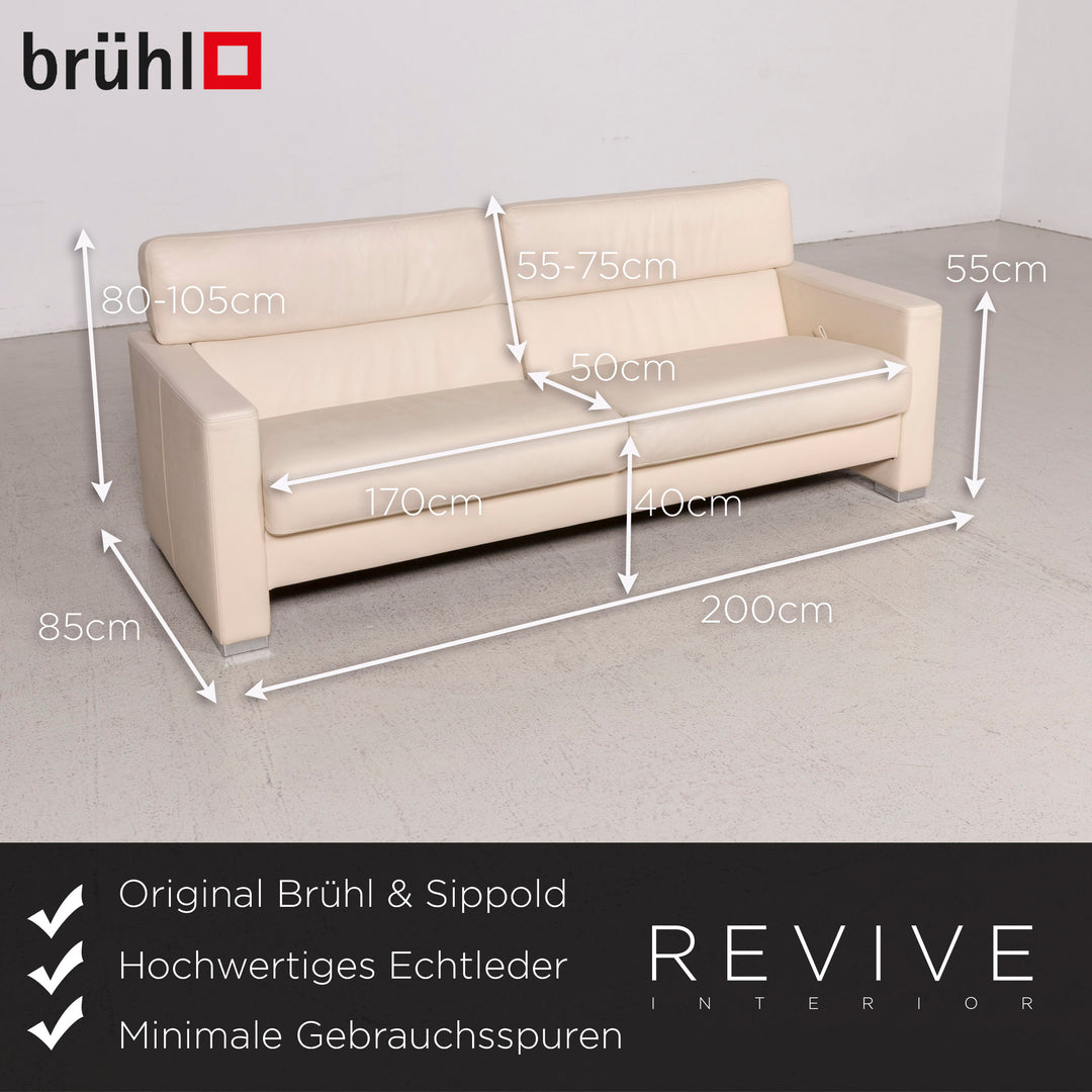 Brühl designer leather sofa set beige three-seater armchair stool genuine leather couch #8446