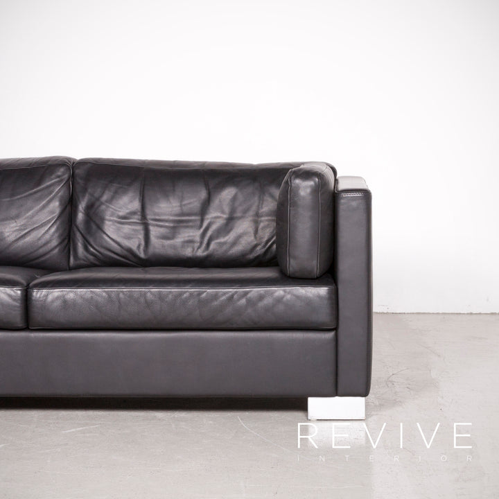 Brühl Designer Leder Sofa Schwarz Echtleder Zweisitzer Couch #7496