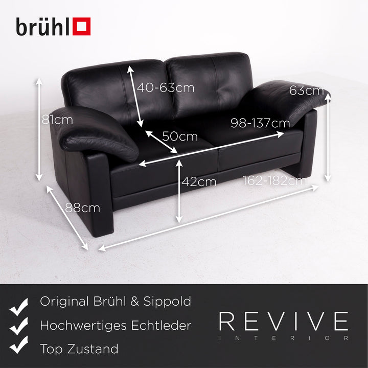 Brühl & Sippold Leder Sofa Schwarz Echtleder Zweisitzer Couch #8449